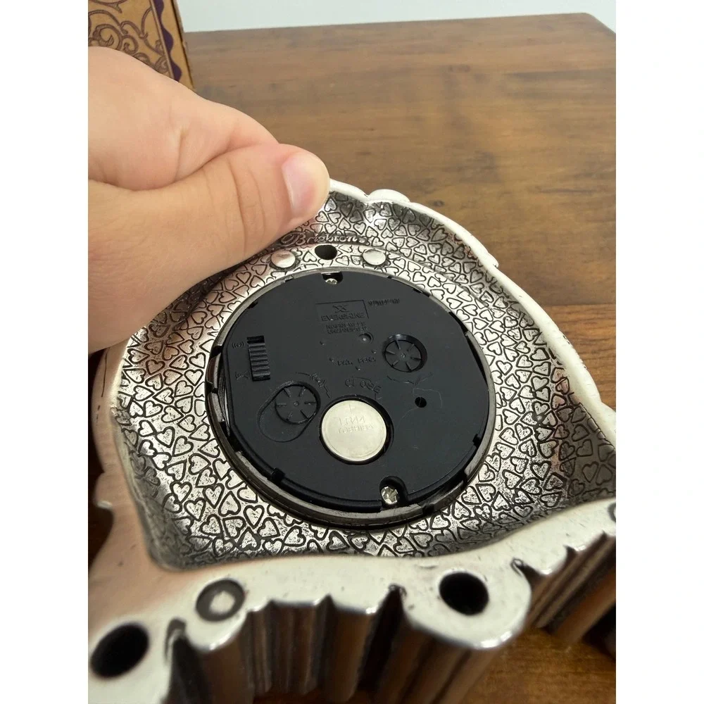 Brighton Your Home Silver Tone Ornate Scroll Heart Desk Clock with Box & Pouch